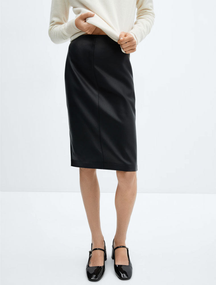 Faux Leather Back Slit Midi Skirt, Black – PECADO Fashion House