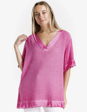 1/2 Sleeve Top with Satin Trim, Fuchsia