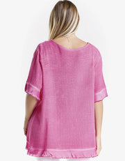 1/2 Sleeve Top with Satin Trim, Fuchsia