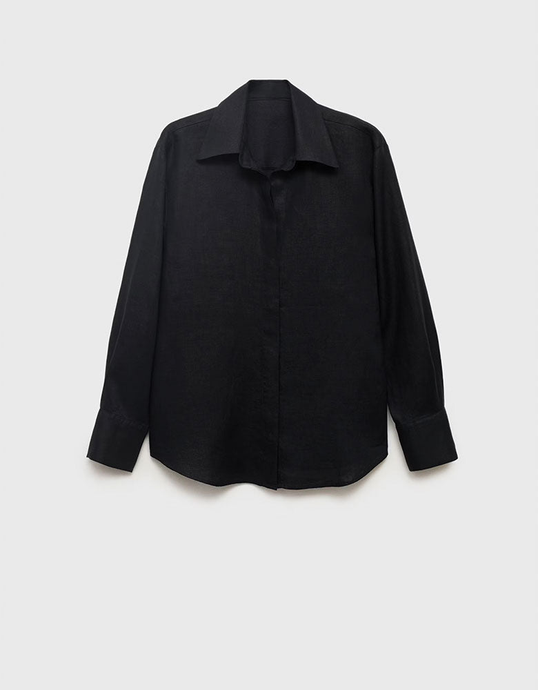 100% Linen Oversized Shirt, Black