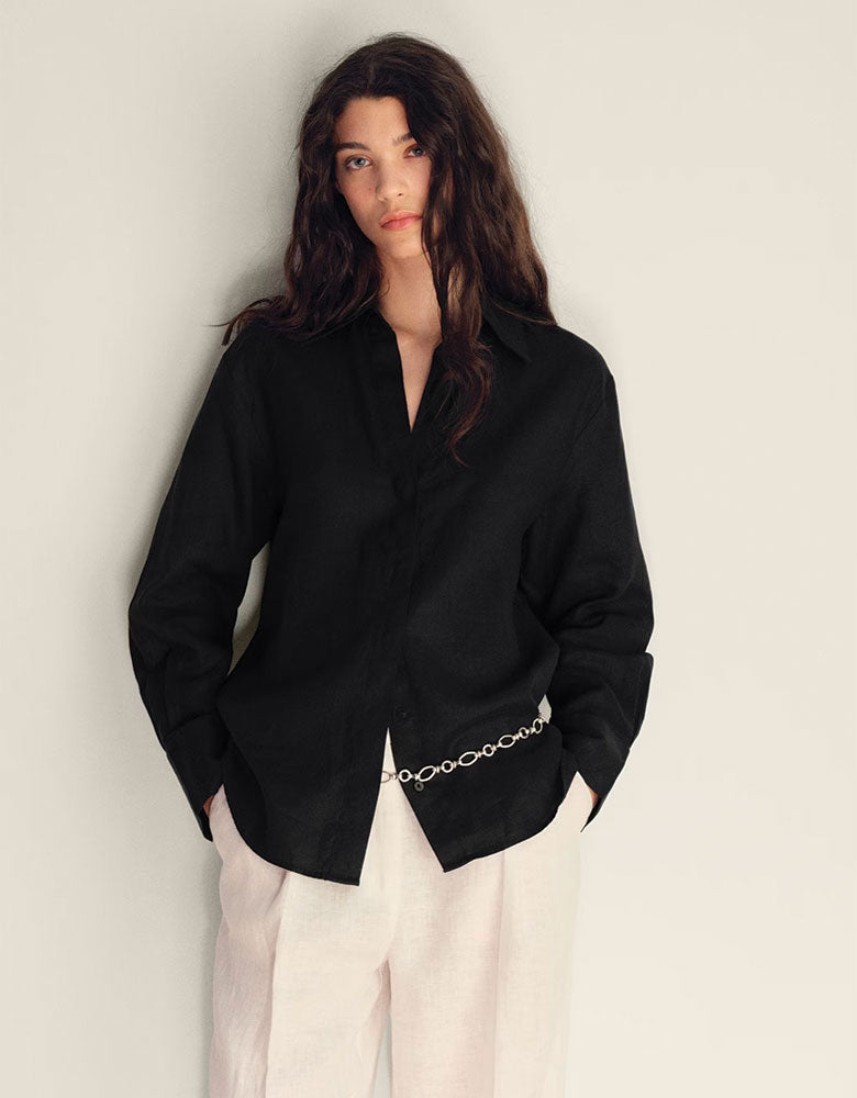 100% Linen Oversized Shirt, Black