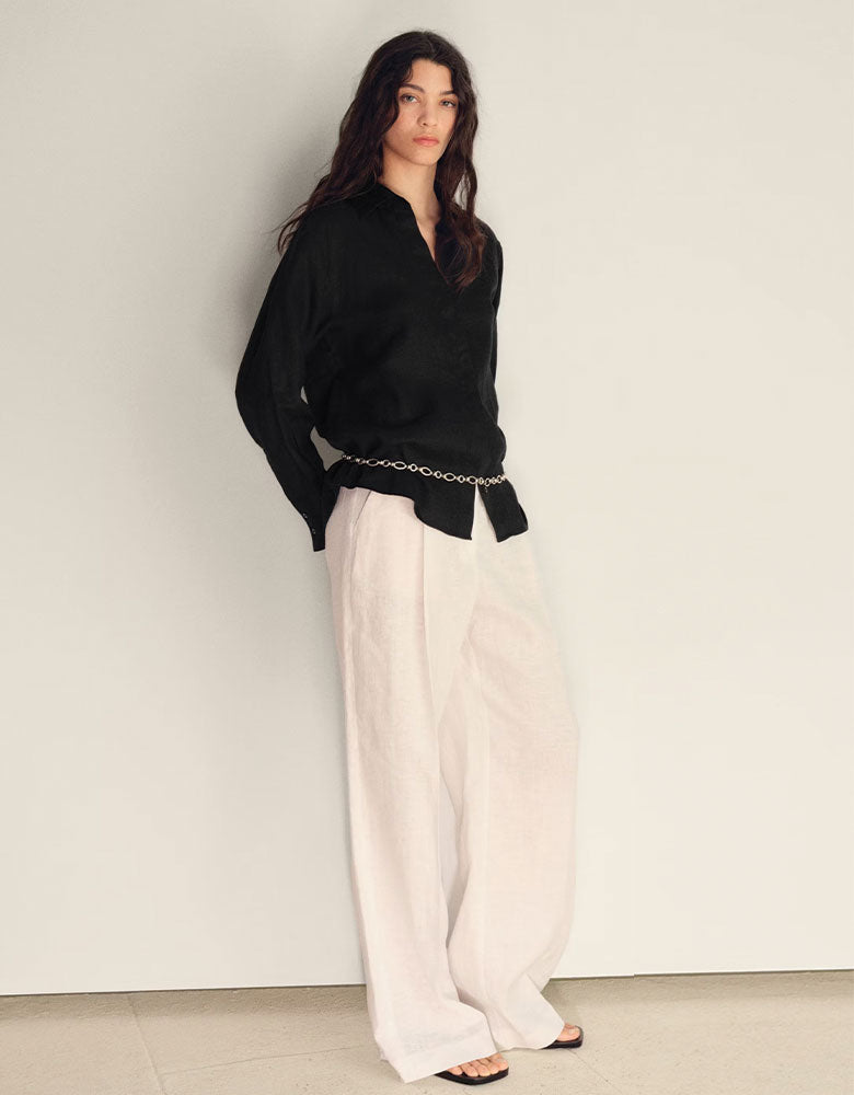 100% Linen Oversized Shirt, Black