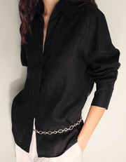 100% Linen Oversized Shirt, Black