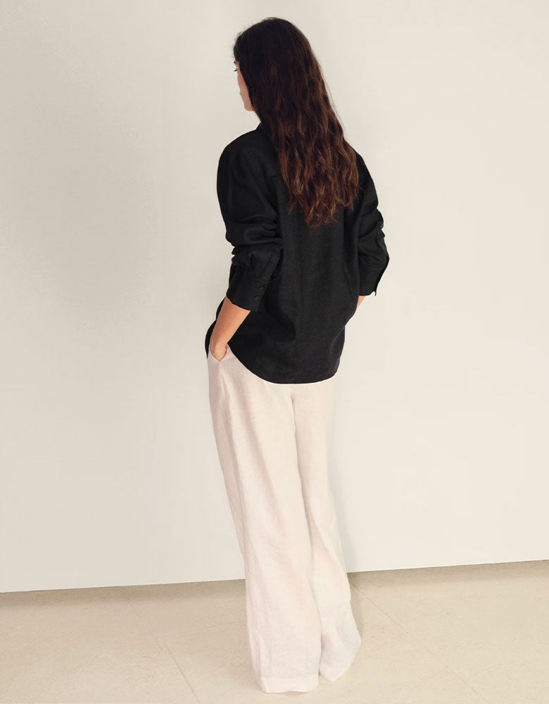 100% Linen Oversized Shirt, Black