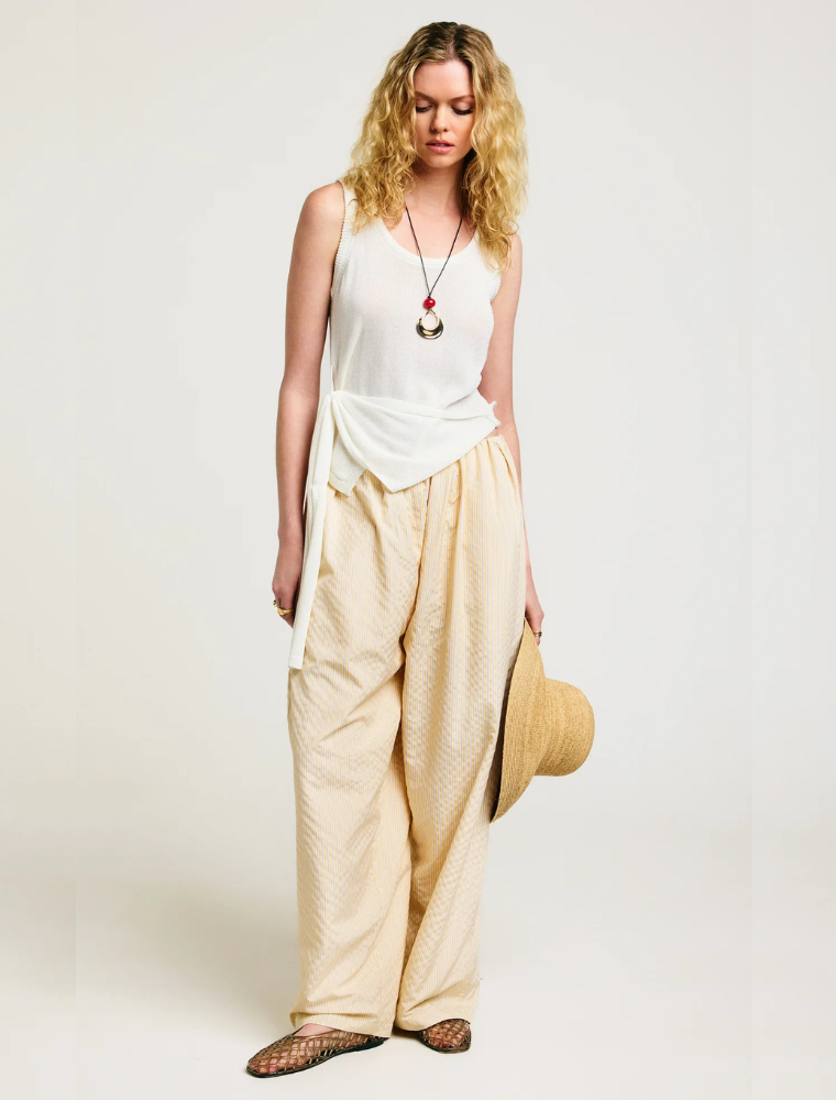 Knitted Top with Front Scarft Detail, Cream