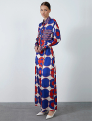 Buttondown Long Dress with Chain Belt, Multicolor