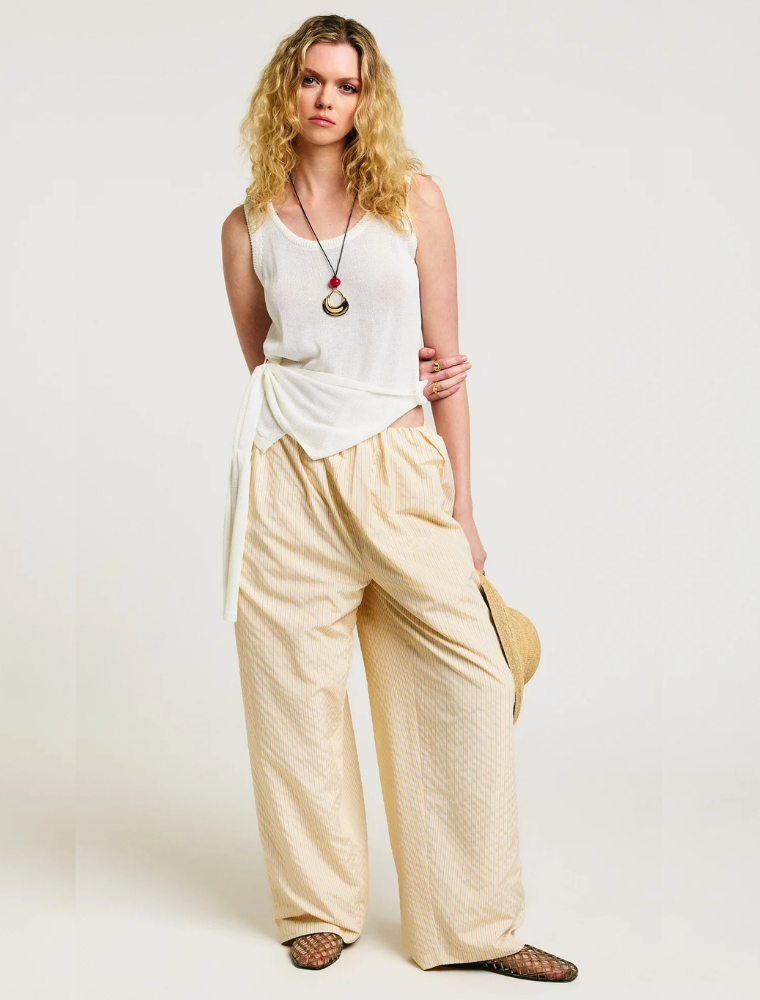 Knitted Top with Front Scarft Detail, Cream