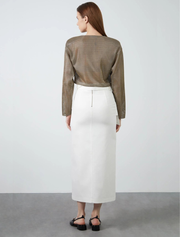 Front Slit Skirt with Patch Pockets, Off-White
