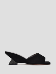 Crystal Sculpted Wedge Mules, Black