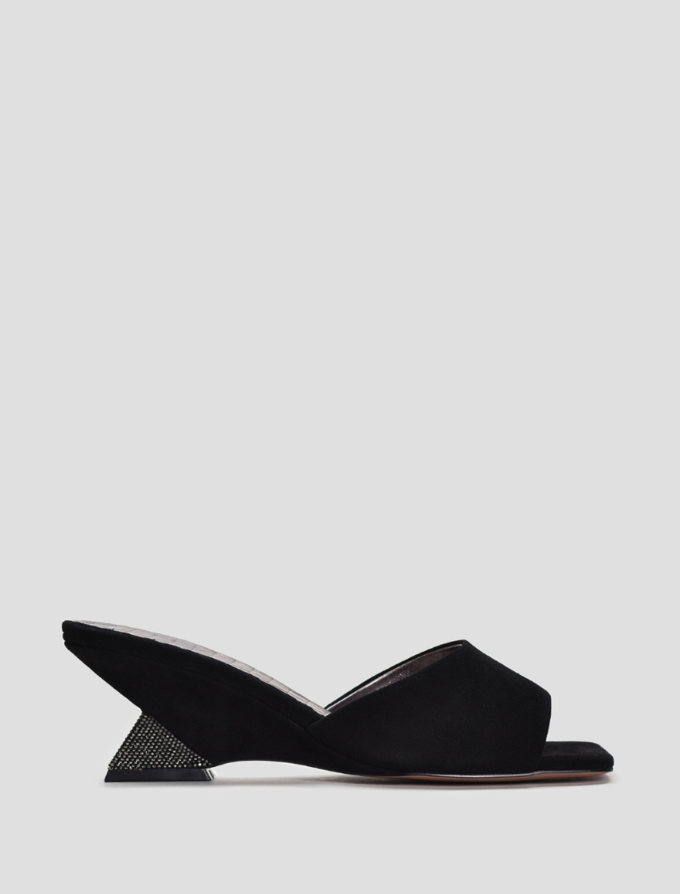 Crystal Sculpted Wedge Mules, Black