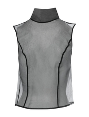 High Neck Transparent Organza Blouse, Black