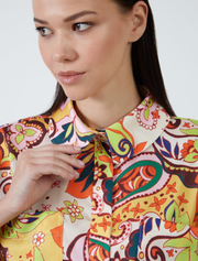 3/4 Sleeve Belted Patterned Blouse, Orange