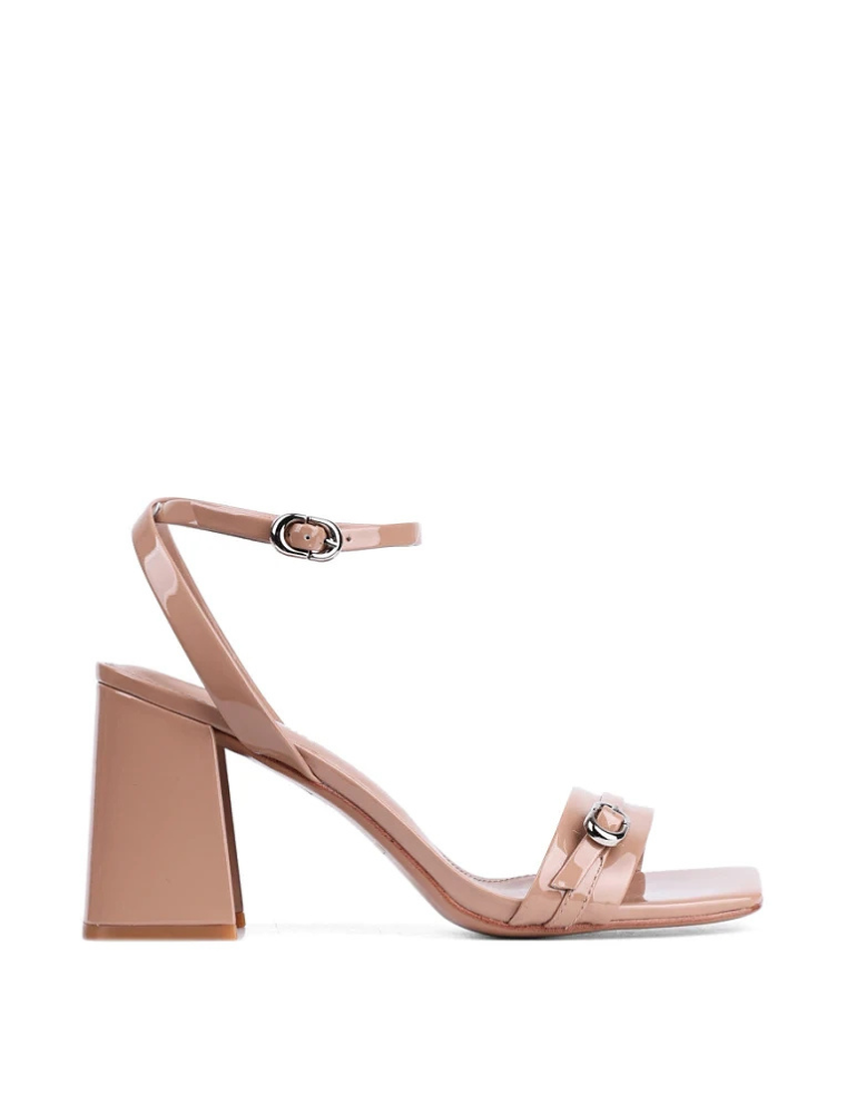 Square Toe with Silver Buckle Sandals, Taupe