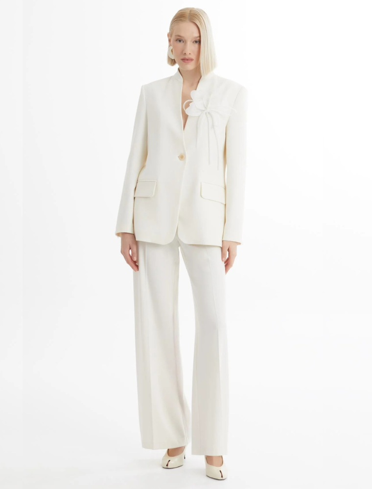 Floral Detail Blazer Suit, Ecru