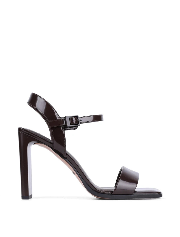 Sculptured Block Heel Pattent Sandals, Espresso 