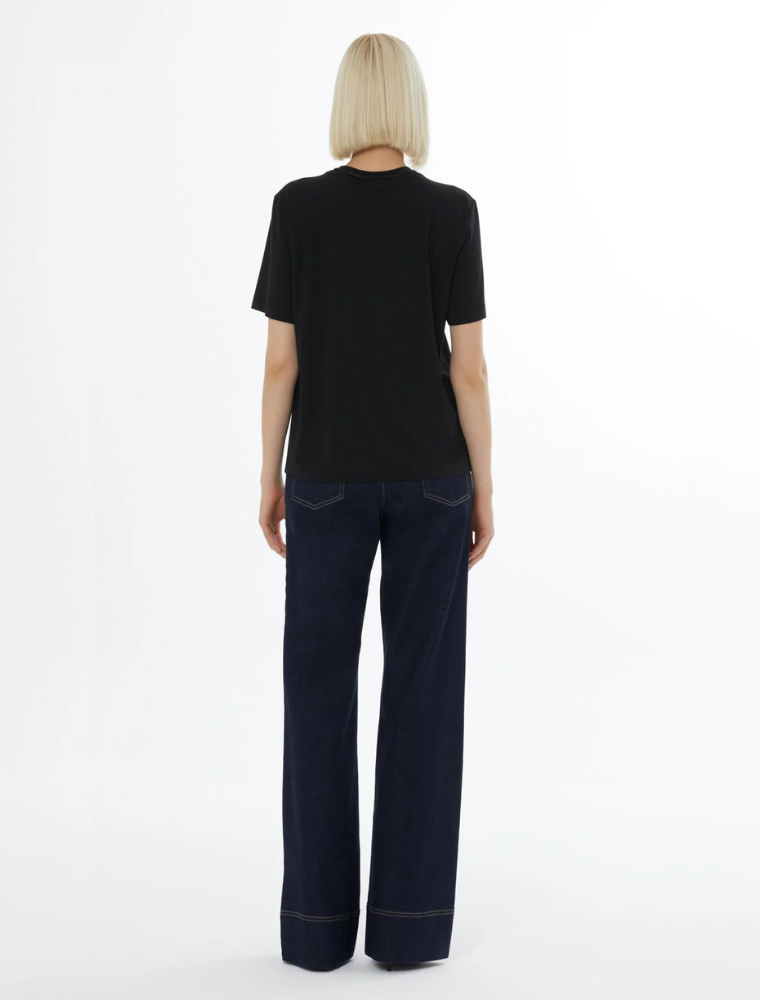 Knitted Blouse with Chest Accessory, Black
