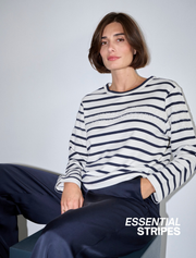 Long Sleeve Sequin Striped Top, White