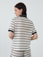 Front Zipper Collared Knit Top, White