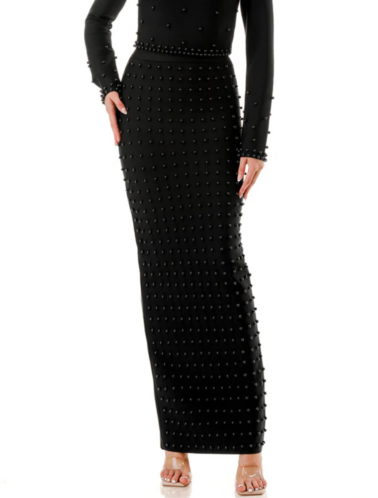 Beaded Bandage Maxi Skirt, Black