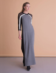 Mesh Stripe Detaile Long Sports Dress, Grey