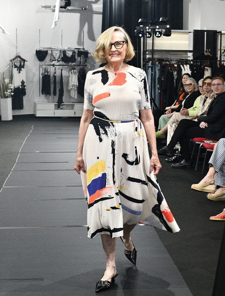 Short Sleeve Abstract Print Midi Dress, Ivory