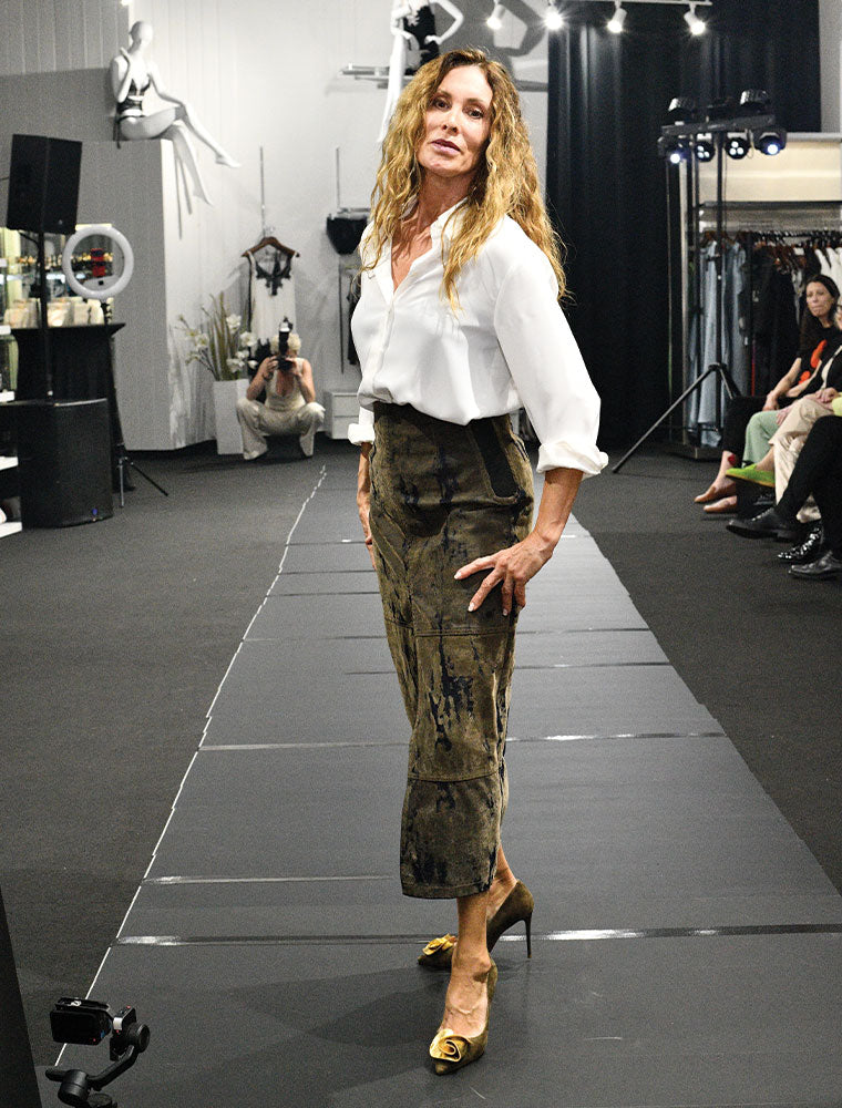 Marble Design Front Slit Skirt, Green