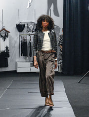 Cuffed Bottom with Studded Belt Pants, Brown