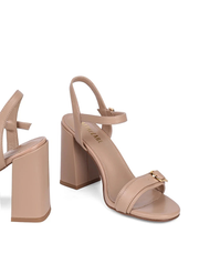 Round Toe with Gold Buckle Sandals, Light Taupe