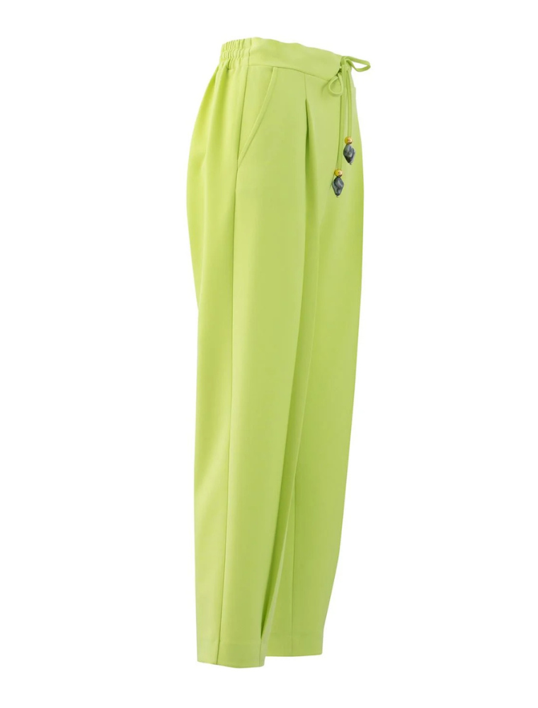 Elastic Waistband 7/8 Trousers, Lime Green