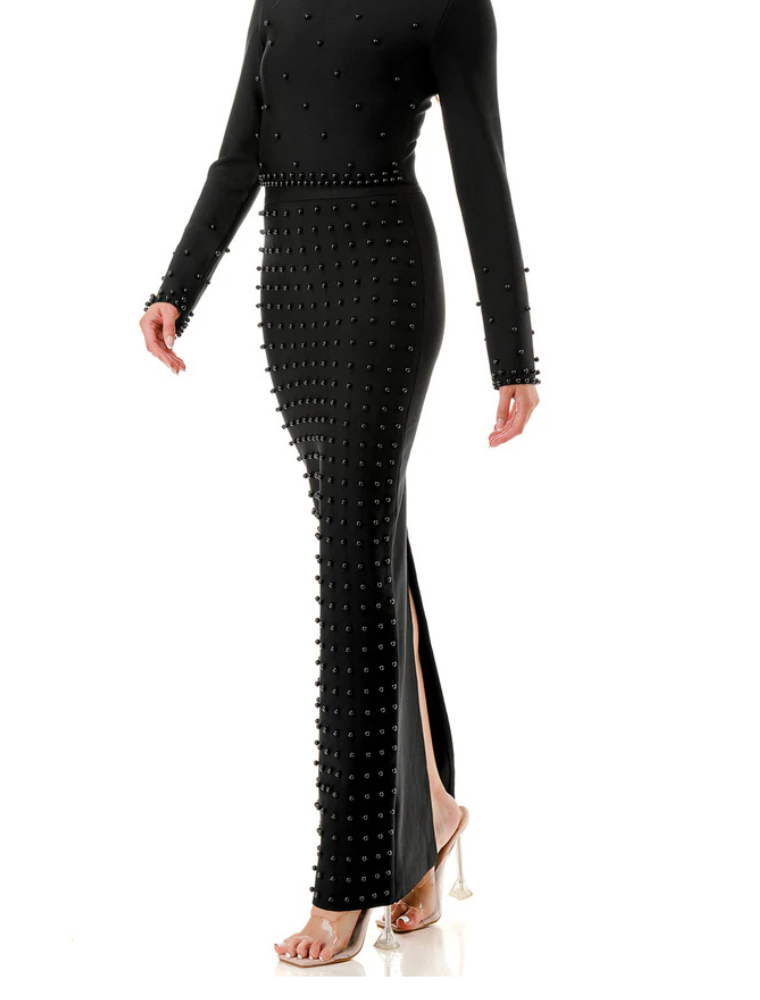Beaded Bandage Maxi Skirt, Black