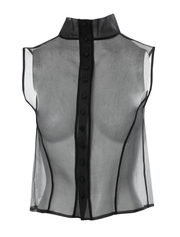 High Neck Transparent Organza Blouse, Black