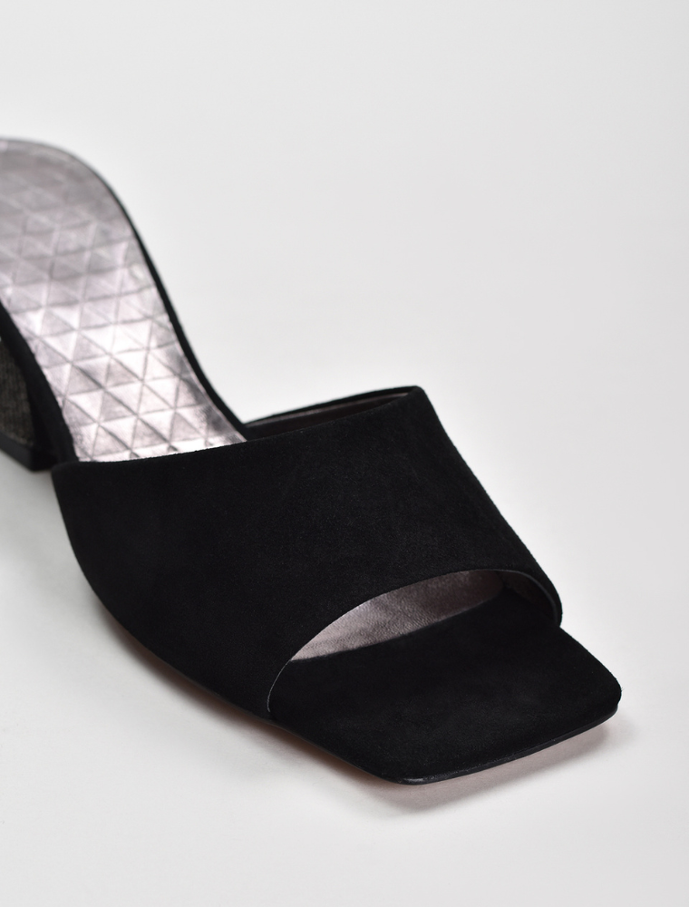Crystal Sculpted Wedge Mules, Black