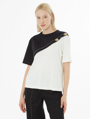 Asymmetrical Top with Buttons, Off-White