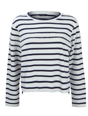 Long Sleeve Sequin Striped Top, White