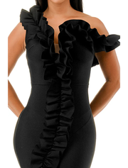 Front Ruffle Bandage Maxi Dress, Black
