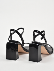Minimalist Block-Heel Leather Sandals, Black