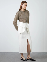 Front Slit Skirt with Patch Pockets, Off-White
