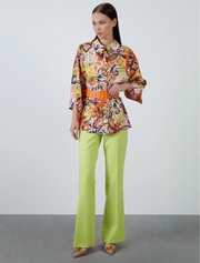 3/4 Sleeve Belted Patterned Blouse, Orange