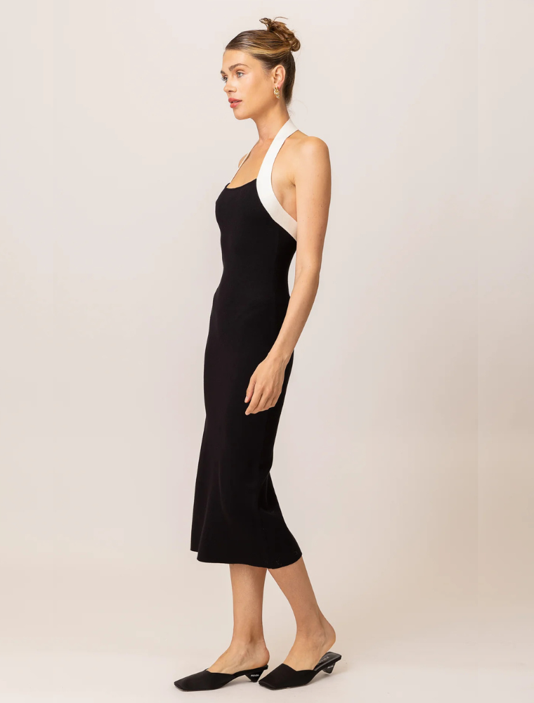 Halter Sleeveless Knit Dress, Black