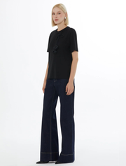 Knitted Blouse with Chest Accessory, Black