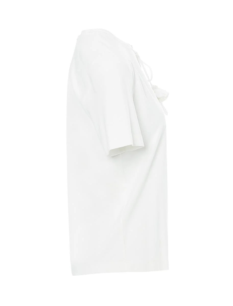 Knitted Blouse with Chest Accessory, Off-White