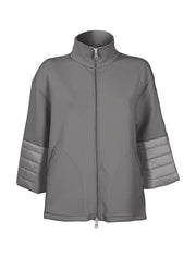 3/4 Puffer Sleeve Zip Jacket, Gray