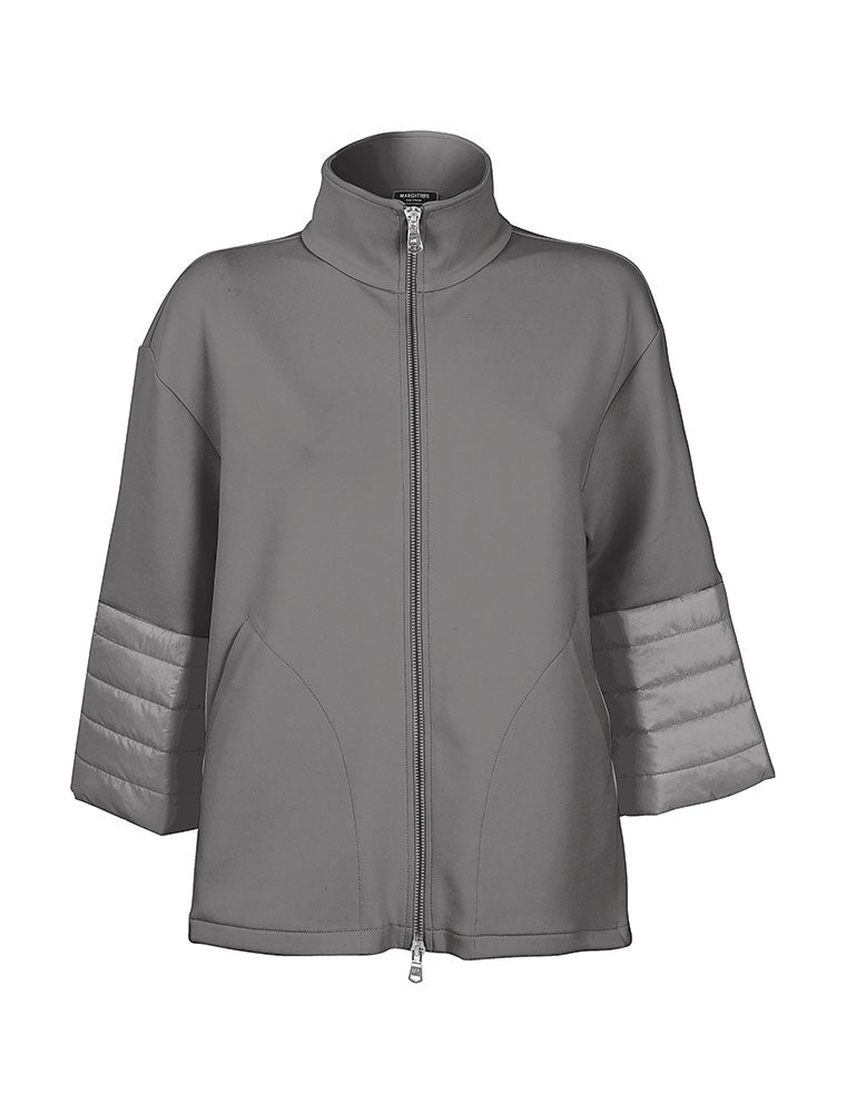 3/4 Puffer Sleeve Zip Jacket, Gray