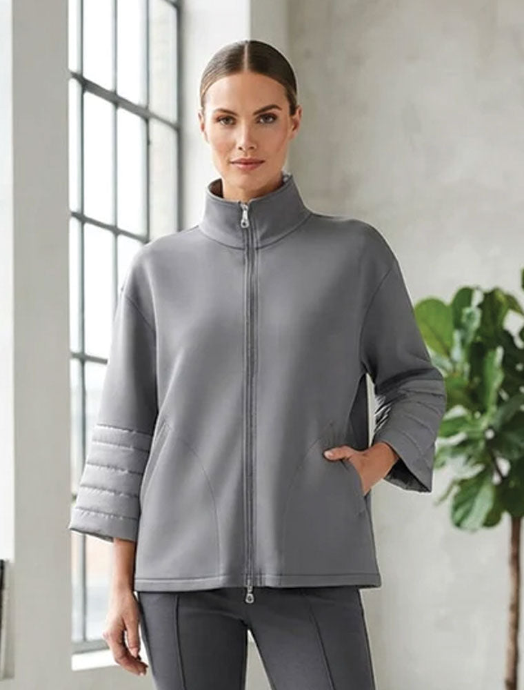 3/4 Puffer Sleeve Zip Jacket, Gray