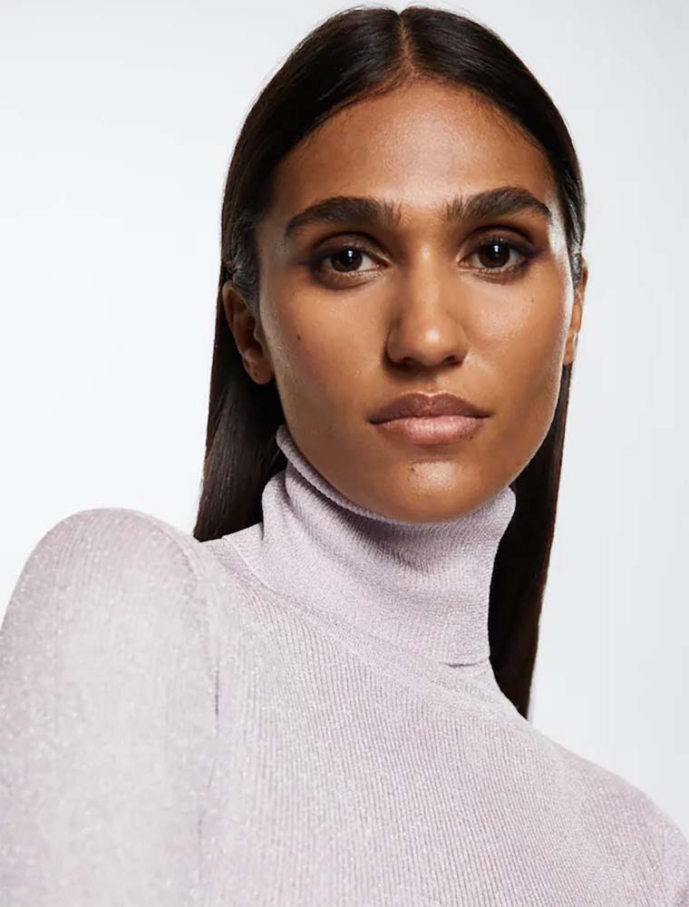 Women's Long Sleeve Metallic Turtleneck, Lavender