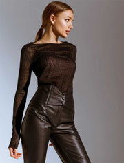 Women's Long Sleeve Sheer Top, Black