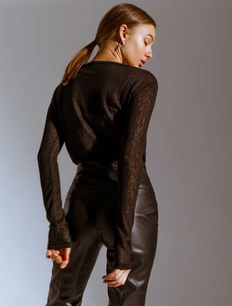 Women's Long Sleeve Sheer Top, Black