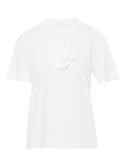 Knitted Blouse with Chest Accessory, Off-White
