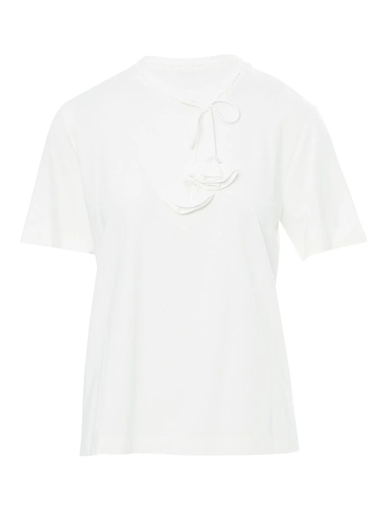 Knitted Blouse with Chest Accessory, Off-White