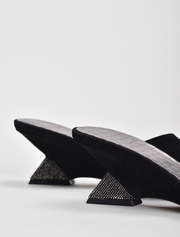 Crystal Sculpted Wedge Mules, Black